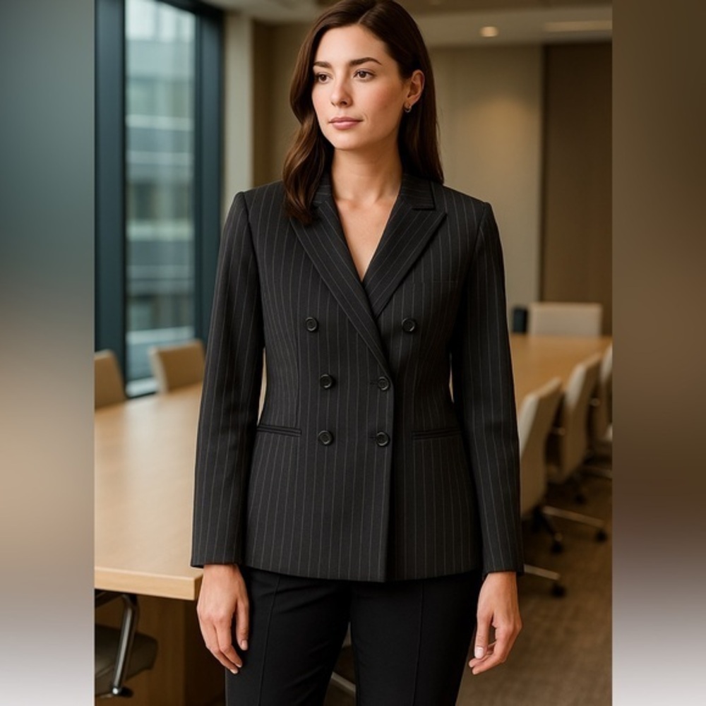 Tahari Charcoal Pinstripe Double-Breasted Blazer | Tailored Jacket EUC 10P #2140